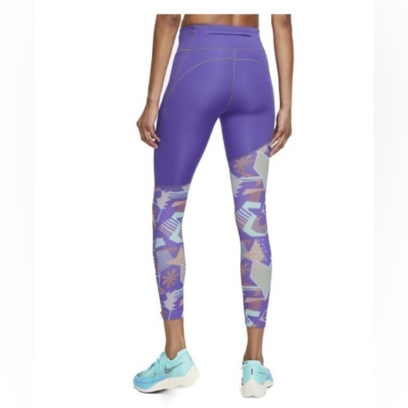 Nike Retro Run Women's 7/8 Mid-Rise Running Leggings with Pockets - Purple Sz M - Picture 3 of 11